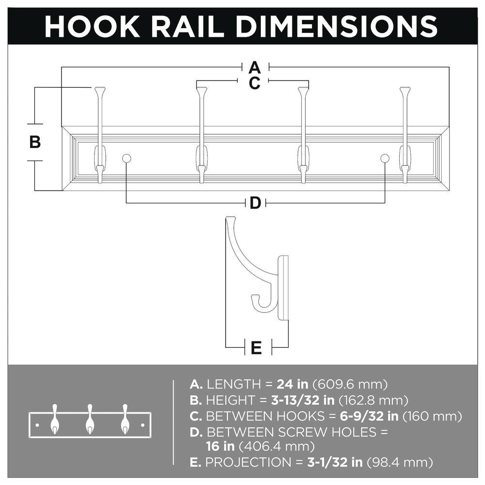 Sleek Square 24 in. White and Satin Nickel Hook Rack - Super Arbor