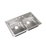 2-Bowl, Drop-In, ADA with Faucet Ledge, 18-Gauge, SS Sink, 2-Compartment, O.D. 22 in. x 33 in. 3-Hole, Drain Center Rear