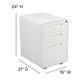 Flash Furniture Modern White 3-Drawer Filing Cabinet - Ergonomic Mobile Design, Lockable, Commercial Grade, Metal Construction, Rolling, 16x24x21 Inches
