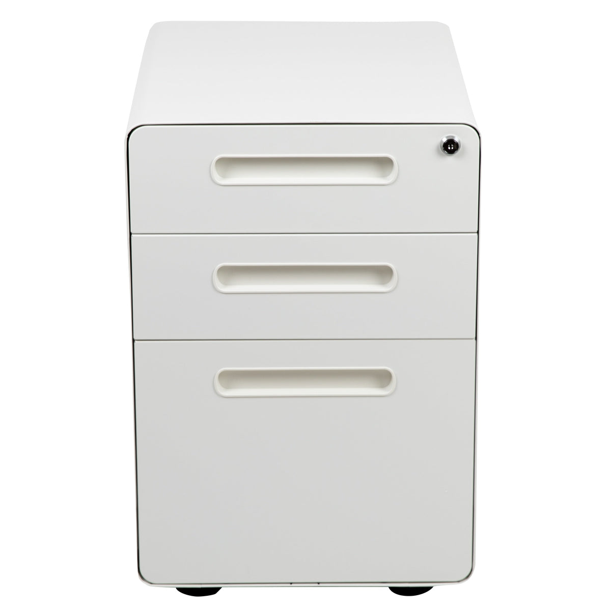 Flash Furniture Modern White 3-Drawer Filing Cabinet - Ergonomic Mobile Design, Lockable, Commercial Grade, Metal Construction, Rolling, 16x24x21 Inches