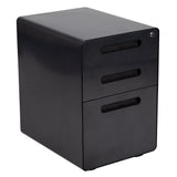 Flash Furniture Modern Black 3-Drawer Filing Cabinet - Ergonomic Mobile Design, Lockable, Commercial Grade Metal File Cabinet, 16  21  24in