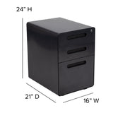 Flash Furniture Modern Black 3-Drawer Filing Cabinet - Ergonomic Mobile Design, Lockable, Commercial Grade Metal File Cabinet, 16  21  24in
