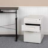 Flash Furniture Modern White 3-Drawer Filing Cabinet - Ergonomic Mobile Design, Lockable, Commercial Grade, Metal Construction, Rolling, 16x24x21 Inches