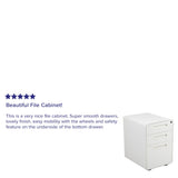 Flash Furniture Modern White 3-Drawer Filing Cabinet - Ergonomic Mobile Design, Lockable, Commercial Grade, Metal Construction, Rolling, 16x24x21 Inches