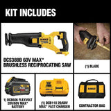 FLEXVOLT 60-Volt MAX Lithium-Ion Cordless Brushless Reciprocating Saw with (1) Battery 2Ah, Charger and Contractor Bag