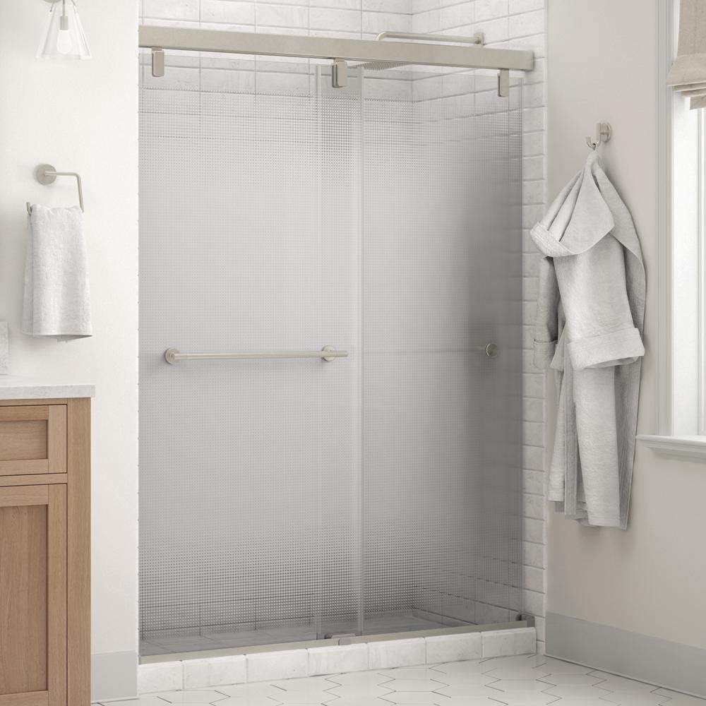 Lyndall 60 x 71-1/2 in. Frameless Mod Soft-Close Sliding Shower Door in Nickel with 1/4 in. (6mm) Transition Glass - Super Arbor