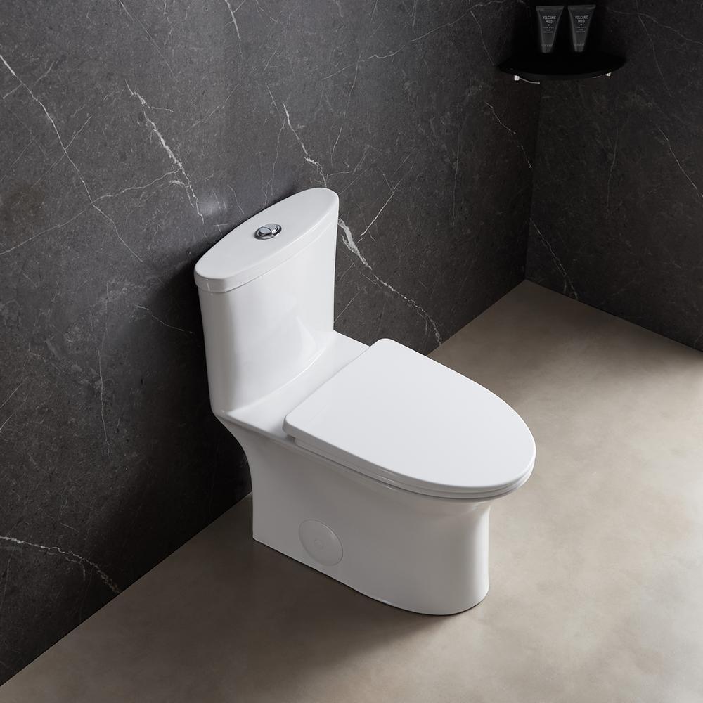 Dual-Flush 1.1 GPF/1.6 GPF Elongated One-Piece Toilet in White Soft Closing Seat High-Efficiency Water Sense - Super Arbor