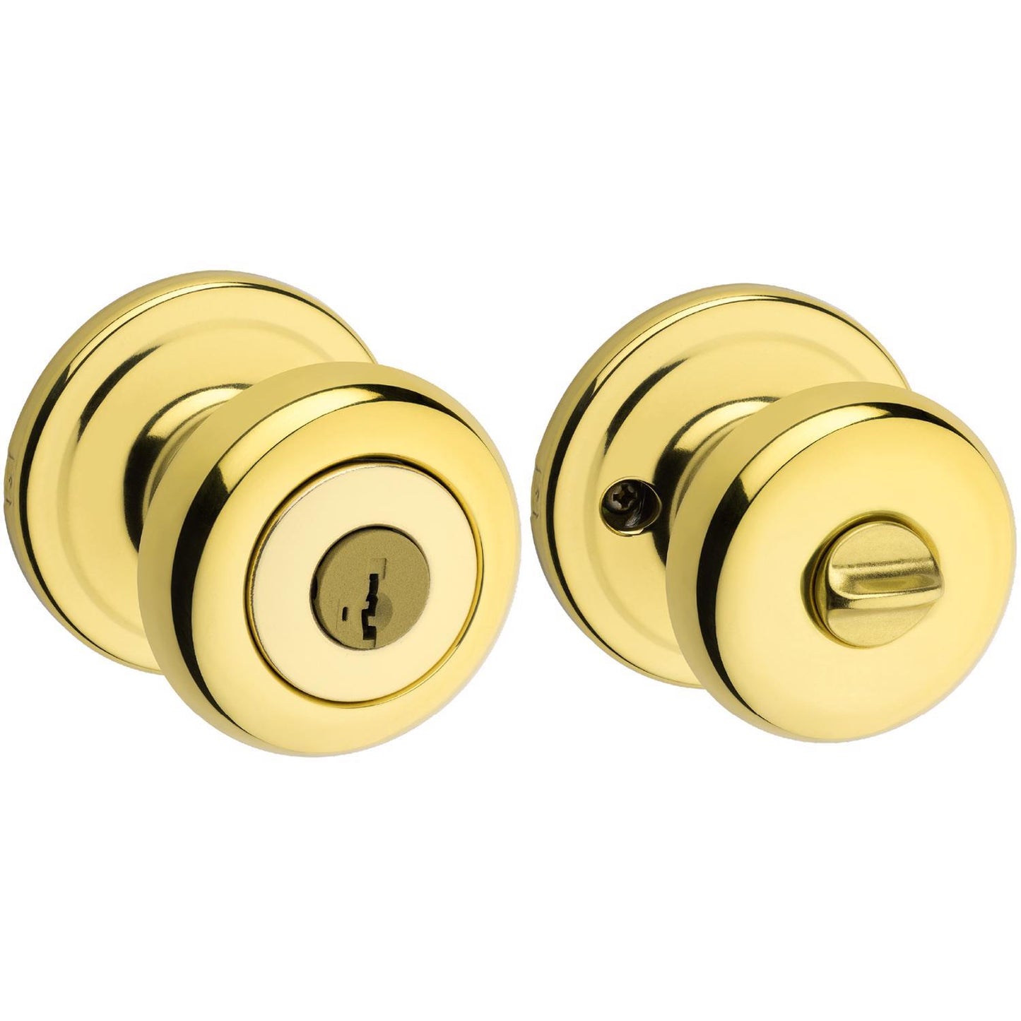 Kwikset SmartKey Juno Polished Brass Entry Lockset, ANSI/BHMA Grade 2, KW1, 1-3/4 in.