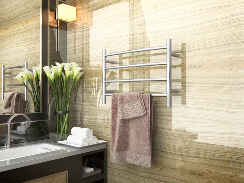 ANZZI Brushed Nickel Plug-In Wall-Mount Towel Warmer, 4-Bar, 16.5 in H x 23.5 in W x 5.5 in D