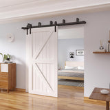 8 ft./96 in. Frosted Black Heavy-Duty Bypass Double Door Sliding Barn Door Hardware Classic Design Roller - Super Arbor