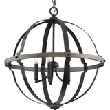 Progress Lighting Lockhart 5-Light Matte Black Farmhouse Geometric Large Hanging Pendant Light