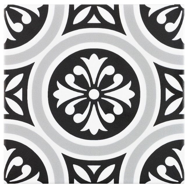 Boutique Ceramic Midnight Metro Black White Gray 6-in x 6-in Matte Porcelain Encaustic Floor and Wall Tile (0.239-sq. ft/ Piece)