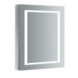Fresca Spazio 24-in x 30-in Lighted LED Fog Free Surface/Recessed Mount LED Lighting Mirror- Left Mirrored Soft Close Medicine Cabinet with Outlet