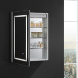 Fresca Spazio 24-in x 30-in Lighted LED Fog Free Surface/Recessed Mount LED Lighting Mirror- Left Mirrored Soft Close Medicine Cabinet with Outlet