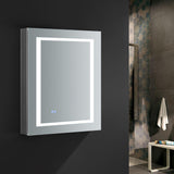 Fresca Spazio 24-in x 30-in Lighted LED Fog Free Surface/Recessed Mount LED Lighting Mirror- Right Mirrored Soft Close Medicine Cabinet with Outlet