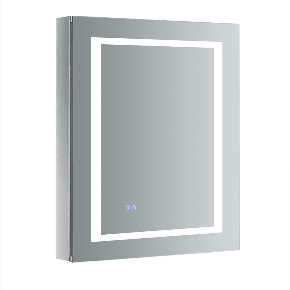 Fresca Spazio 24-in x 30-in Lighted LED Fog Free Surface/Recessed Mount LED Lighting Mirror- Right Mirrored Soft Close Medicine Cabinet with Outlet