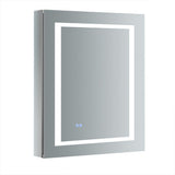 Fresca Spazio 24-in x 30-in Lighted LED Fog Free Surface/Recessed Mount LED Lighting Mirror- Right Mirrored Soft Close Medicine Cabinet with Outlet
