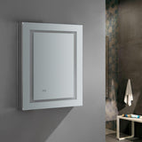 Fresca Spazio 24-in x 30-in Lighted LED Fog Free Surface/Recessed Mount LED Lighting Mirror- Right Mirrored Soft Close Medicine Cabinet with Outlet