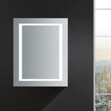Fresca Spazio 24-in x 30-in Lighted LED Fog Free Surface/Recessed Mount LED Lighting Mirror- Right Mirrored Soft Close Medicine Cabinet with Outlet