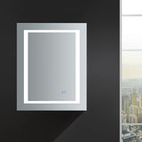 Fresca Spazio 24-in x 30-in Lighted LED Fog Free Surface/Recessed Mount LED Lighting Mirror- Left Mirrored Soft Close Medicine Cabinet with Outlet