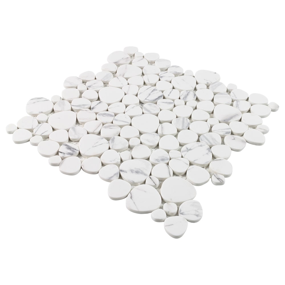 Elida Ceramica Stonescape White Marble 12-in x 12-in Carrara-Look Recycled Glass Pebble Mosaic Floor and Wall Tile (1.001-sq ft per Piece)