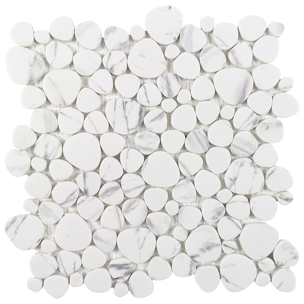 Elida Ceramica Stonescape White Marble 12-in x 12-in Carrara-Look Recycled Glass Pebble Mosaic Floor and Wall Tile (1.001-sq ft per Piece)