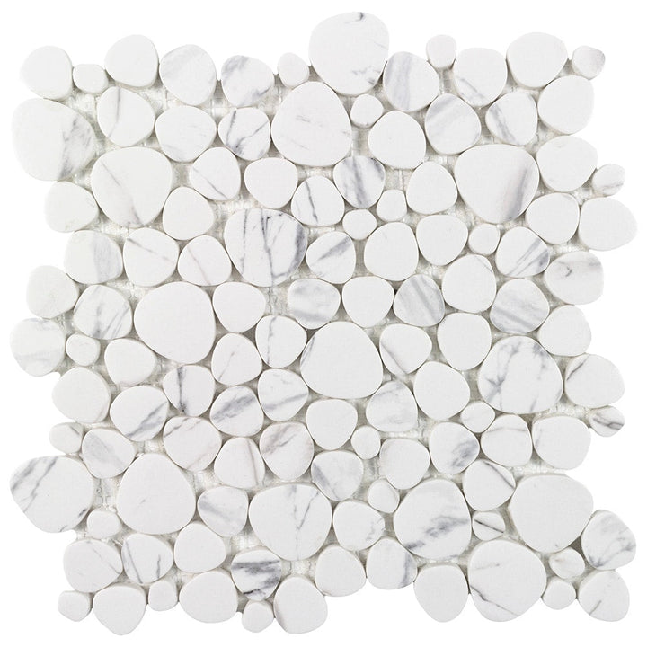 Elida Ceramica Stonescape White Marble 12-in x 12-in Carrara-Look Recycled Glass Pebble Mosaic Floor and Wall Tile (1.001-sq ft per Piece)