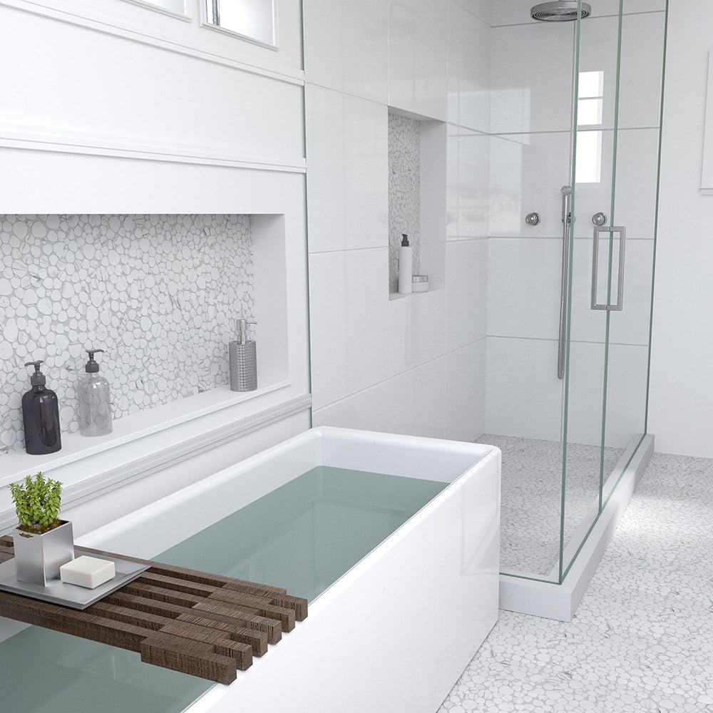 Elida Ceramica Stonescape White Marble 12-in x 12-in Carrara-Look Recycled Glass Pebble Mosaic Floor and Wall Tile (1.001-sq ft per Piece)