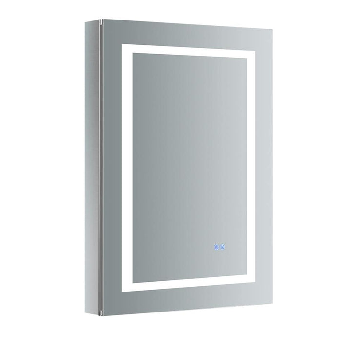 Fresca Spazio 24-in x 36-in Lighted LED Fog Free Surface/Recessed Mount LED Lighting Mirror- Left Mirrored Soft Close Medicine Cabinet with Outlet