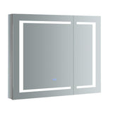 Fresca Spazio 36-in x 30-in Lighted LED Fog Free Surface/Recessed Mount LED Lighting Mirror Mirrored Soft Close Medicine Cabinet with Outlet