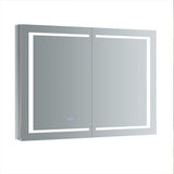 Fresca Spazio 48-in x 36-in Lighted LED Fog Free Surface/Recessed Mount LED Lighting Mirror Mirrored Soft Close Medicine Cabinet with Outlet