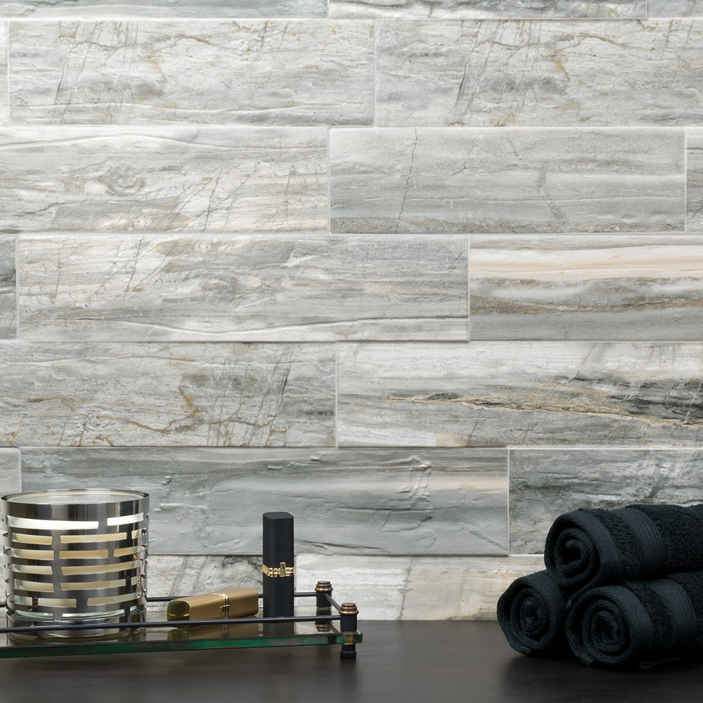 Elida Ceramica Ledgewood Stone 12-in x 24-in Glazed Porcelain Linear Wood Look Wall Tile
