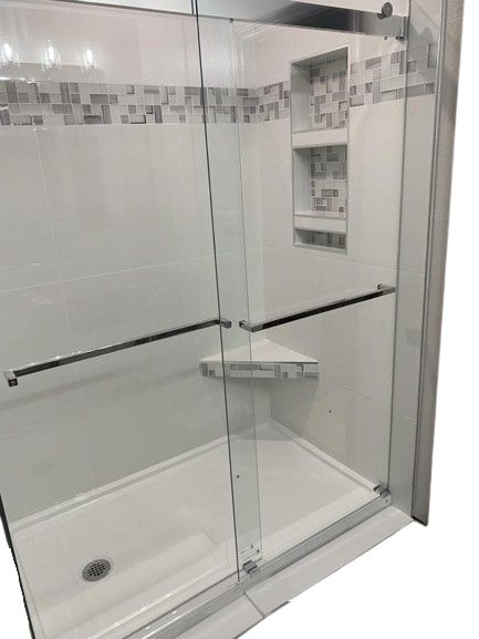 DreamLine Essence 76-in H x 56-in to 60-in W Frameless Bypass/Sliding Brushed Nickel Shower Door (Clear Glass)