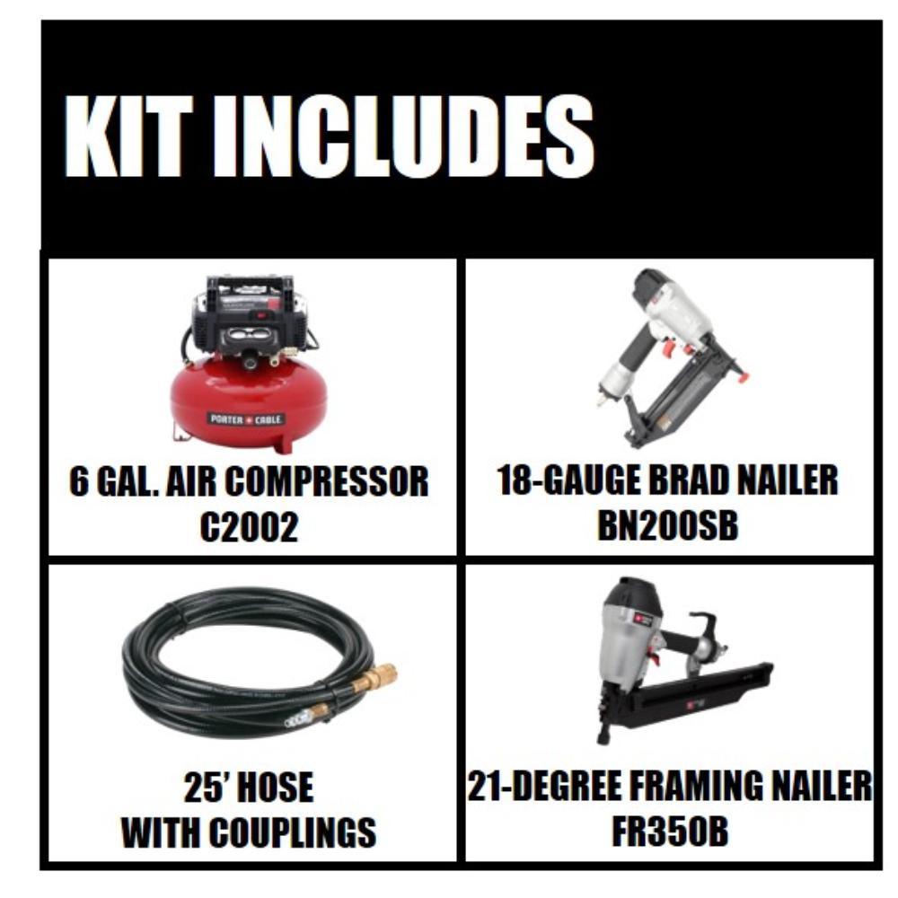 6 gal. 150 PSI Portable Electric Air Compressor and 18-Gauge Brad Nailer Combo Kit (1-Tool) with Bonus Framing Nailer - Super Arbor