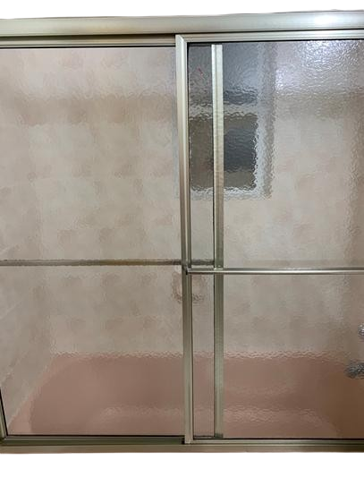 Newport 54 in. to 55.625 in. x 58 in. Framed Sliding Bathtub Door with Towel Bar in Brushed Nickel and Aquatex Glass