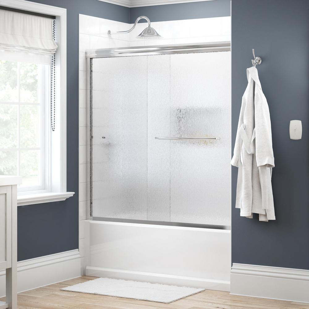 Simplicity 60 in. x 58-1/8 in. Semi-Frameless Traditional Sliding Bathtub Door in Nickel with Tranquility Glass - Super Arbor