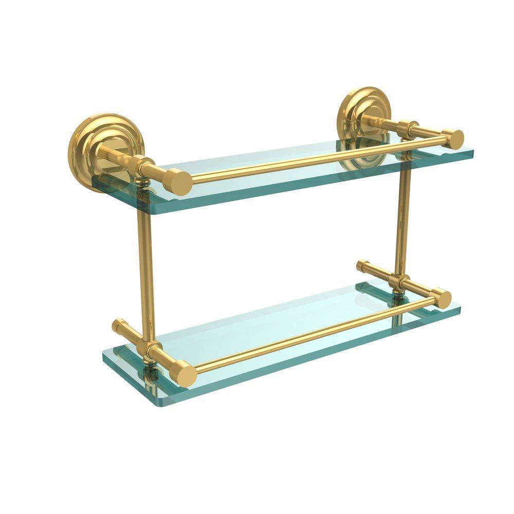 Que New 16 in. L x 8 in. H x 5 in. W 2-Tier Clear Glass Bathroom Shelf with Gallery Rail in Brushed Bronze - Super Arbor