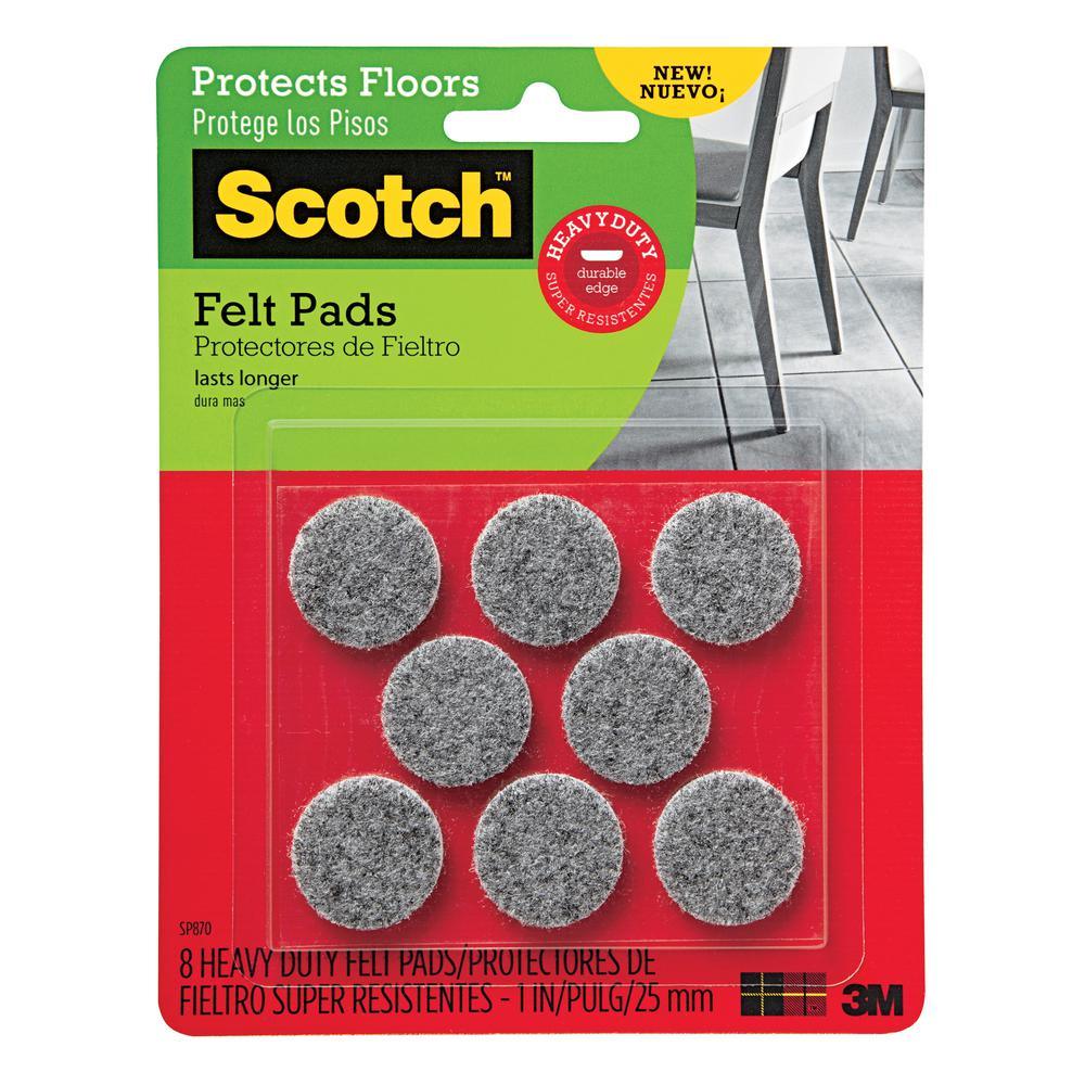 1 in. Gray Round Heavy-Duty Surface Protection Felt Floor Pads (8-Pack)