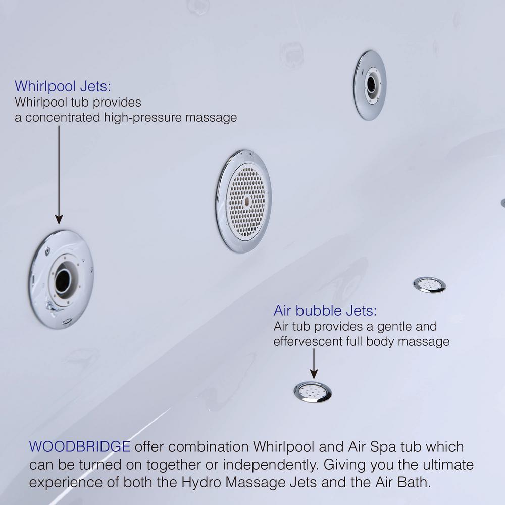 Bologna 67 in. Acrylic Freestanding Whirlpool and Air Bathtub with Drain and Overflow Included in White - Super Arbor