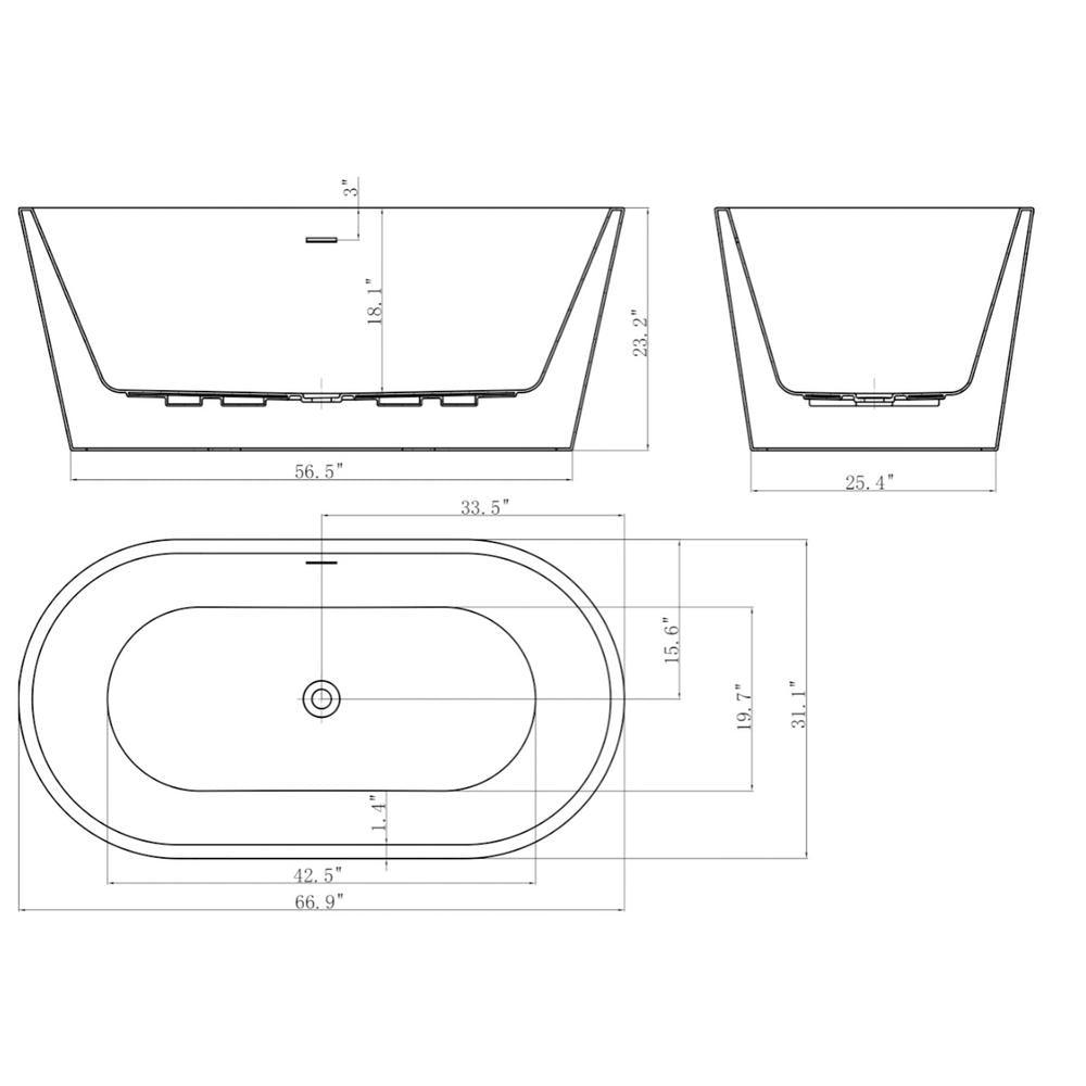 67 in. Acrylic Double Ended Flatbottom Non-Whirlpool Bathtub in Reddish Brown - Super Arbor