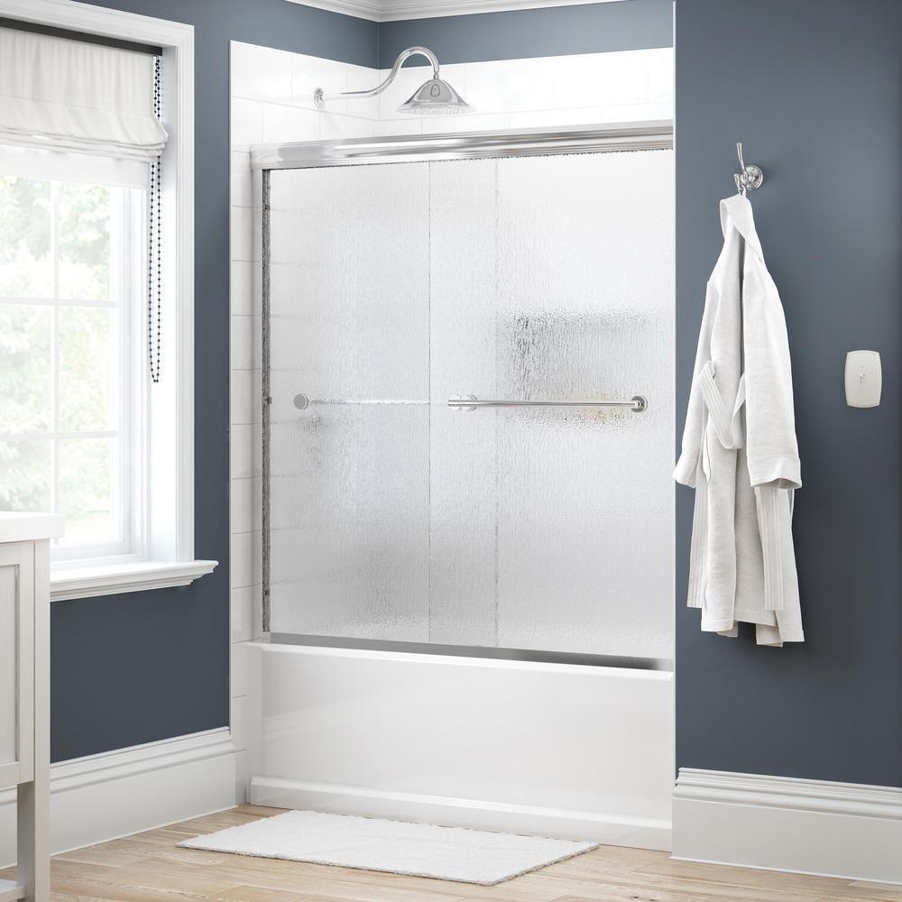 Crestfield 60 in. x 58-1/8 in. Semi-Frameless Traditional Sliding Bathtub Door in Bronze with Transition Glass - Super Arbor
