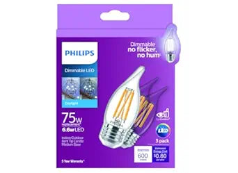 Philips 75-Watt Equivalent BA11 Dimmable Edison Glass LED Candle Light Bulb, Bent Tip, Medium Base, Daylight 5000K, 3-Pack