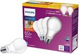 Philips 60-Watt Equivalent A19 Dimmable Warm White LED Light Bulb, Warm Glow Effect, E26 Base, 800 Lumens, 4-Pack