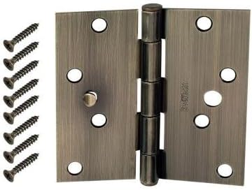 Everbilt 4 in. Antique Brass Square Corner Security Door Hinges Value Pack (3-Pack)
