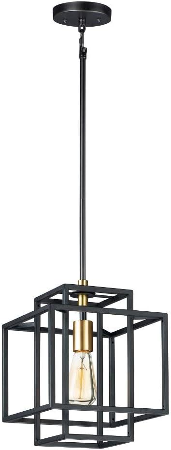 Maxim Lighting Liner Black/Satin Brass Transitional Square Pendant Light, 9.75 x 9.75 x 13 in