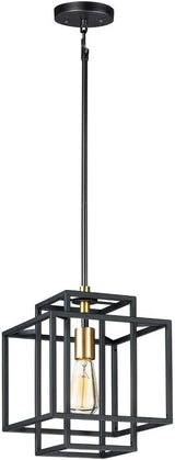 Maxim Lighting Liner Black/Satin Brass Transitional Square Pendant Light, 9.75 x 9.75 x 13 in