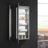 Fresca Tiempo 24-in x 36-in Lighted LED Fog Free Surface/Recessed Mount LED Lighting- Left Mirrored Soft Close Medicine Cabinet with Outlet