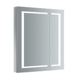 Fresca Spazio 30-in x 36-in Lighted LED Fog Free Surface/Recessed Mount LED Lighting Mirror Mirrored Soft Close Medicine Cabinet with Outlet