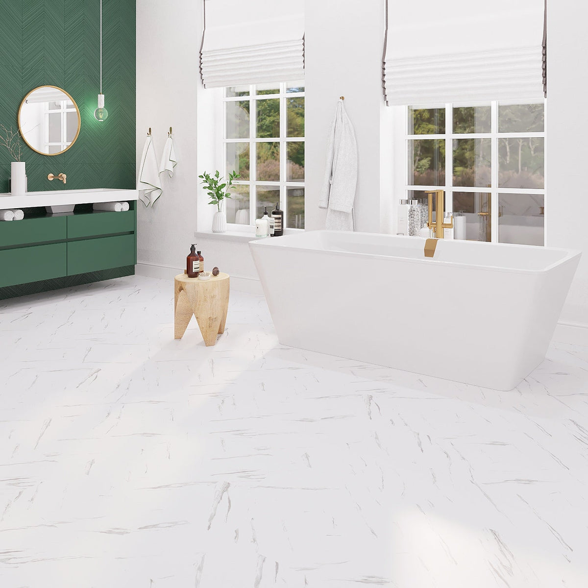 Lucida USA Marble White Stone Look 12-mil x 12-in W x 12-in L Waterproof Peel and Stick Vinyl Tile Flooring (36-sq ft/ Carton)