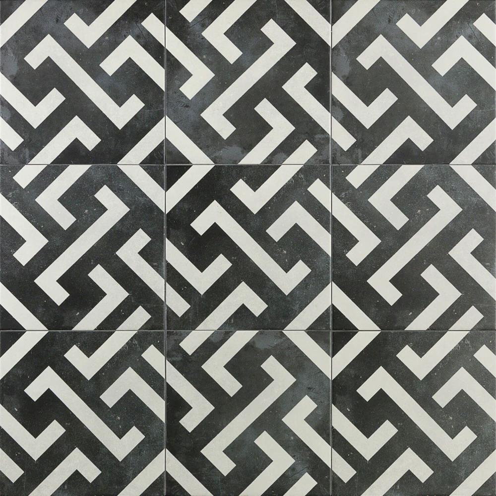 Artmore Tile Magnifico Black 9-in x 9-in Glazed Porcelain Encaustic Floor and Wall Tile product image